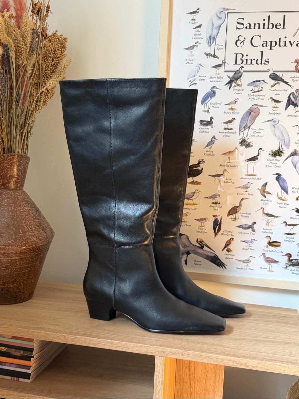 Madewell Black Leather Knee-High Block Heel Boots